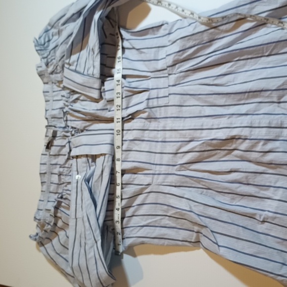 Tibi Blue Stripe Off The Shoulder Fitted Tunic Style Button Down Top A21 - Picture 3 of 8